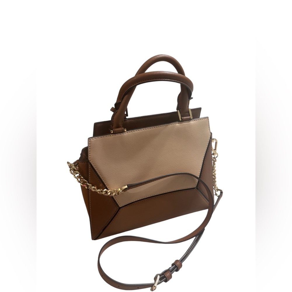 Michael Kors Two-Tone Tan and Cream Leather Satchel - Picture 3 of 6